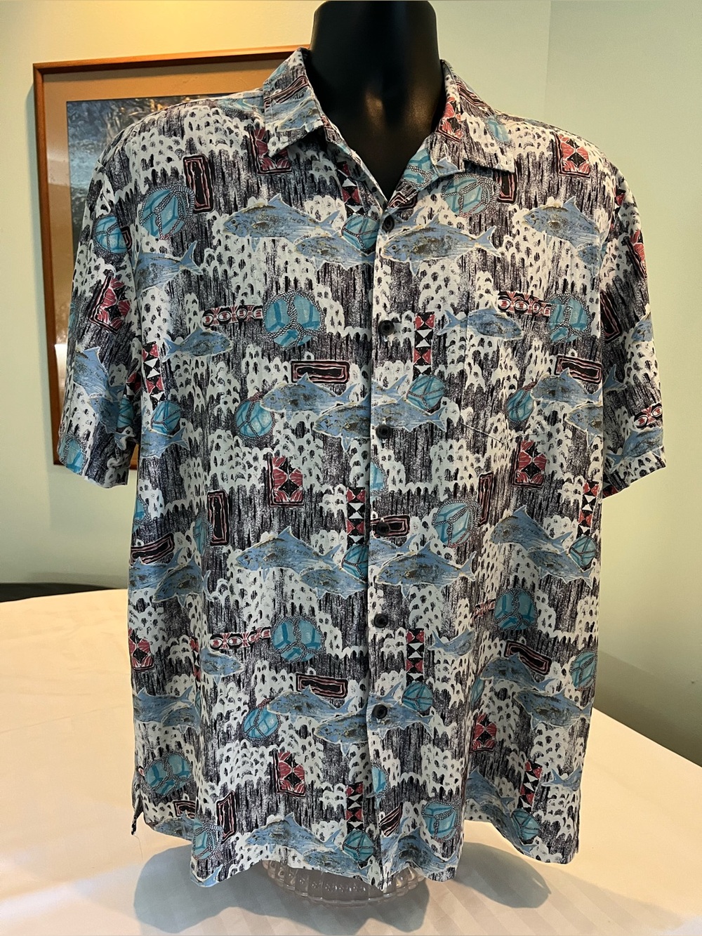 Kahala Hawaiian Shirt Mens L Fish Print Aloha Shirt Multicolor Handcrafted USA